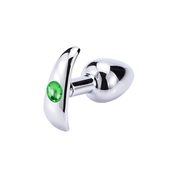 Серебристая анальная пробка для ношения с зеленым кристаллом - 7 см