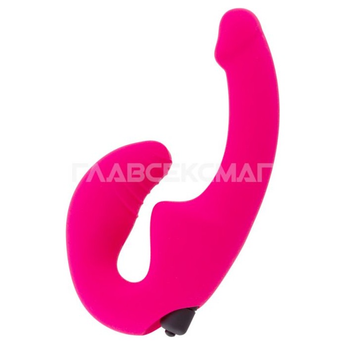 Ярко-розовый анатомический страпон с вибрацией. Фотография 2.
