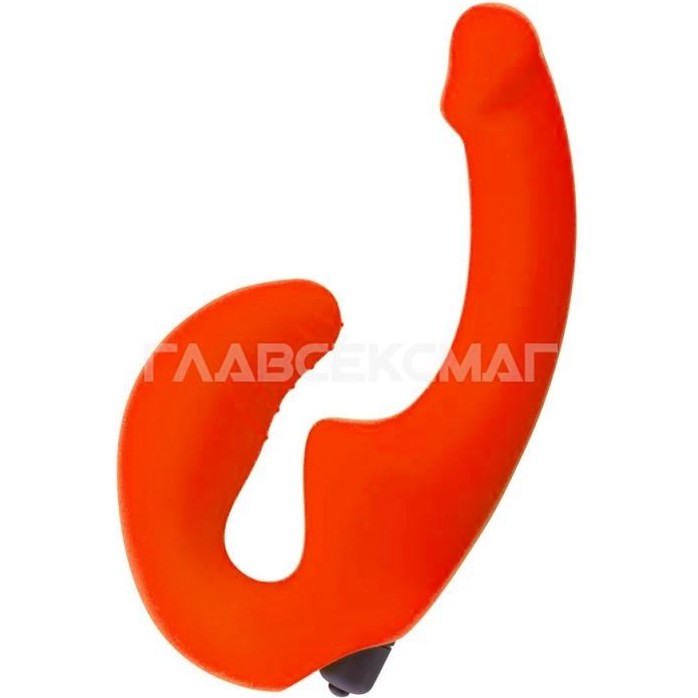 Оранжевый анатомический страпон с вибрацией. Фотография 2.