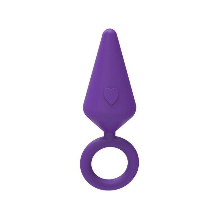 Фиолетовая конусовидная анальная пробка с колечком-ограничителем - 6,5 см