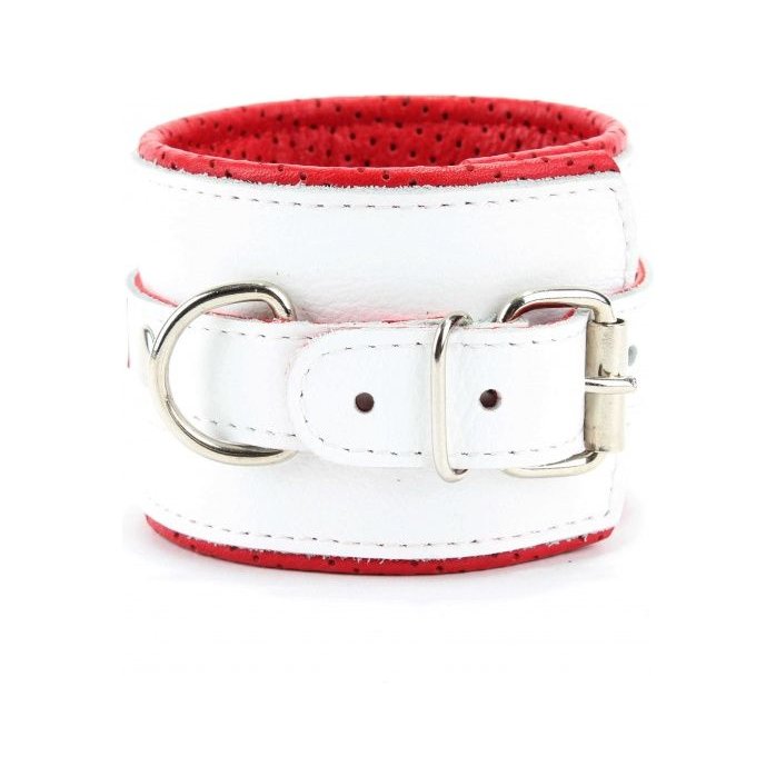 Бело-красные кожаные наручники Медсестричка. Фотография 3.