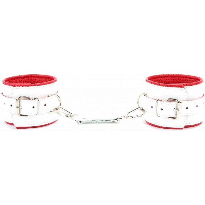 Бело-красные кожаные наручники Медсестричка. Фотография 5.