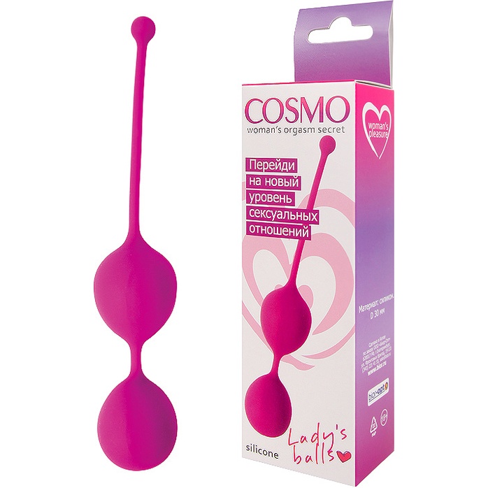 Ярко-розовые двойные вагинальные шарики Cosmo с хвостиком для извлечения. Фотография 2.