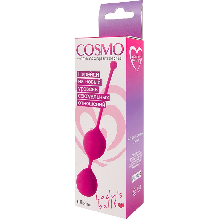 Ярко-розовые двойные вагинальные шарики Cosmo с хвостиком для извлечения. Фотография 3.