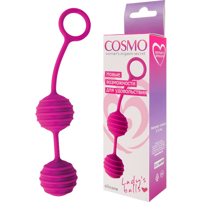 Ярко-розовые вагинальные шарики с ребрышками Cosmo. Фотография 2.