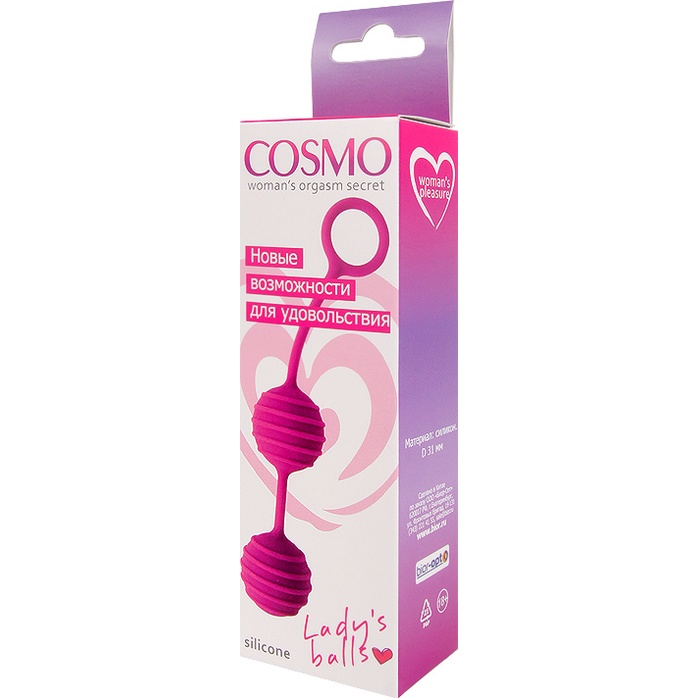 Ярко-розовые вагинальные шарики с ребрышками Cosmo. Фотография 3.