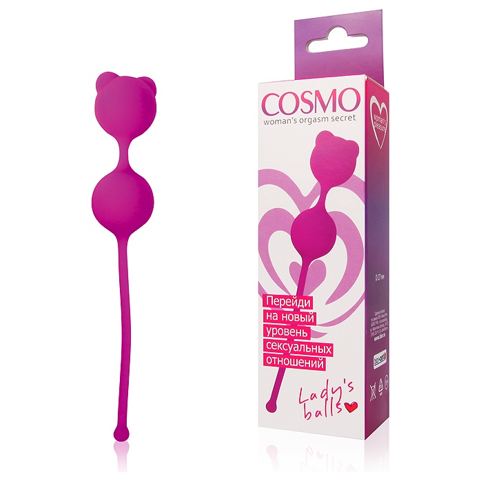 Ярко-розовые вагинальные шарики с ушками Cosmo. Фотография 2.