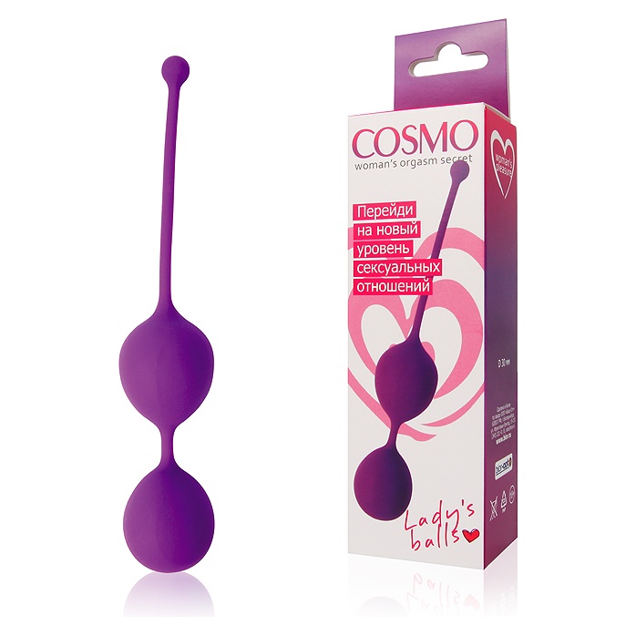 Фиолетовые двойные вагинальные шарики Cosmo с хвостиком для извлечения. Фотография 2.