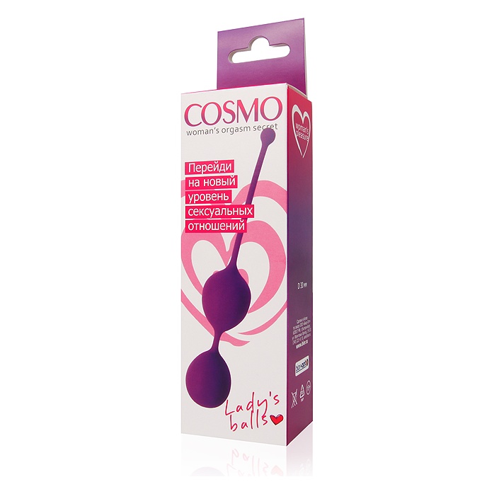 Фиолетовые двойные вагинальные шарики Cosmo с хвостиком для извлечения. Фотография 3.