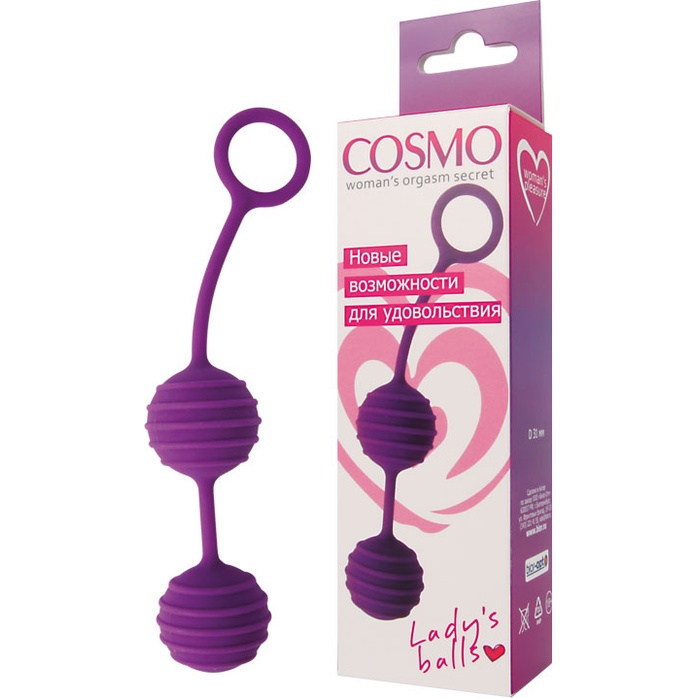 Фиолетовые вагинальные шарики с ребрышками Cosmo. Фотография 2.