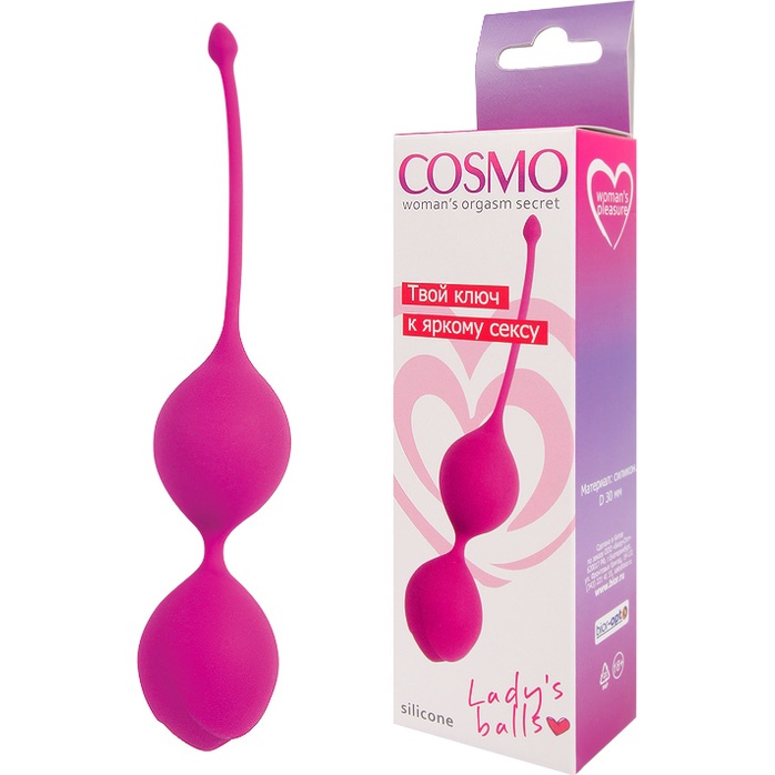 Ярко-розовые двойные вагинальные шарики с хвостиком Cosmo. Фотография 2.