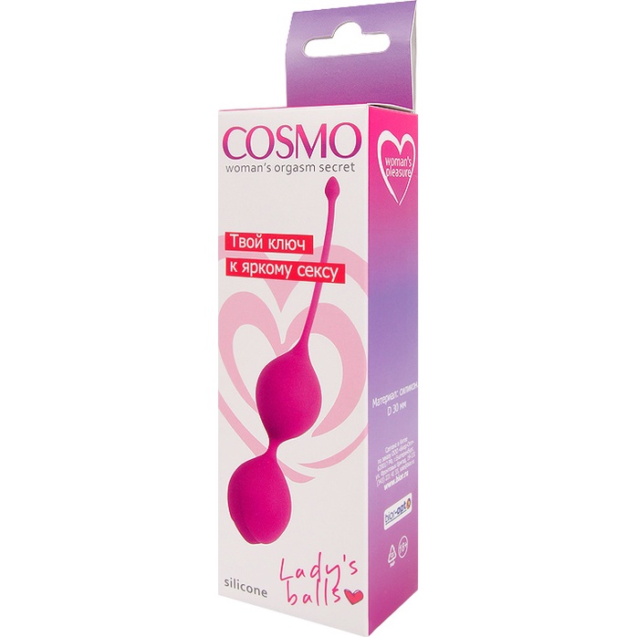 Ярко-розовые двойные вагинальные шарики с хвостиком Cosmo. Фотография 3.