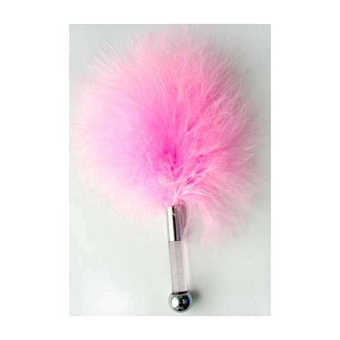 Щекоталка из розовых перьев с пластиковой ручкой - 17 см - NOTABU