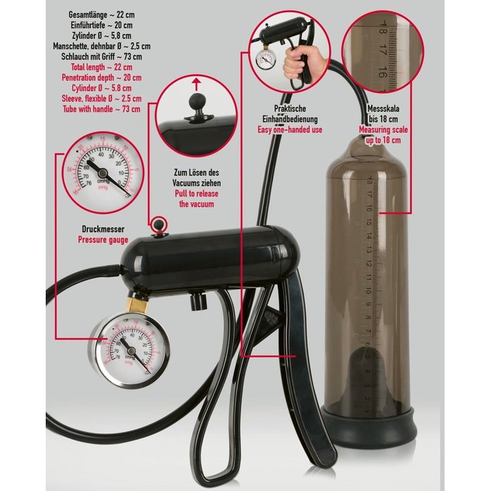 Черная вакуумная помпа с манометром Mister Boner Professionals Pump - You2Toys. Фотография 5.
