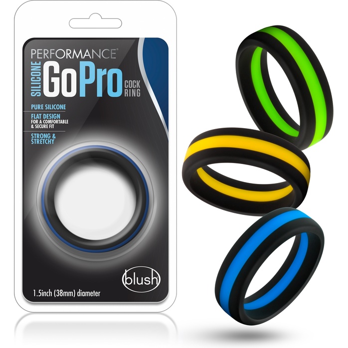 Черно-желтое силиконовое эрекционное кольцо Silicone Go Pro Cock Ring - Performance. Фотография 4.