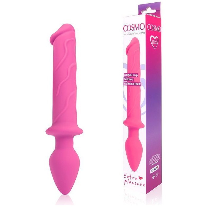 Двусторонний вагинально-анальный стимулятор розового цвета - 23 см - COSMO. Фотография 2.
