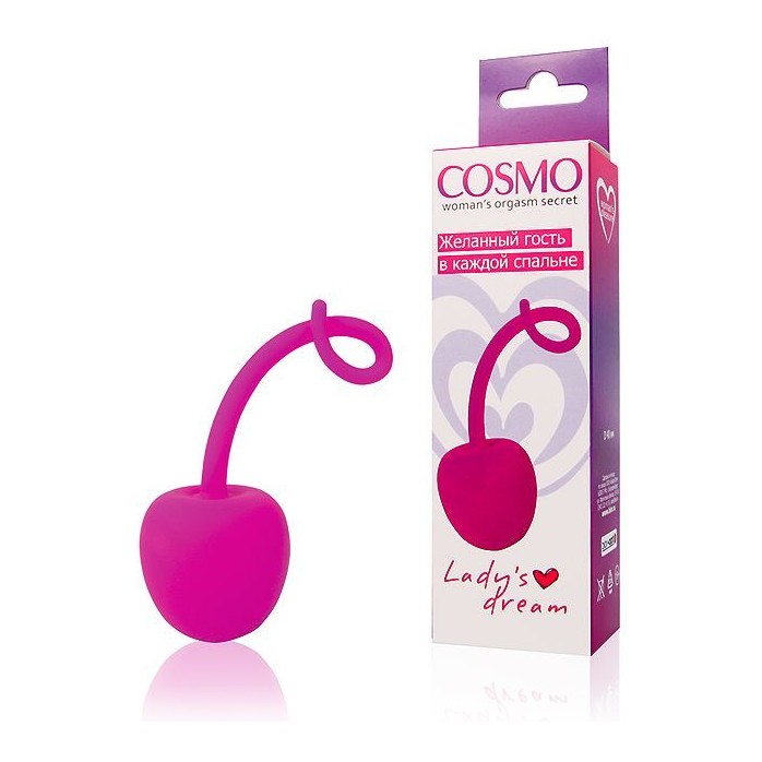 Розовый силиконовый вагинальный шарик-вишенка с хвостиком - COSMO. Фотография 2.