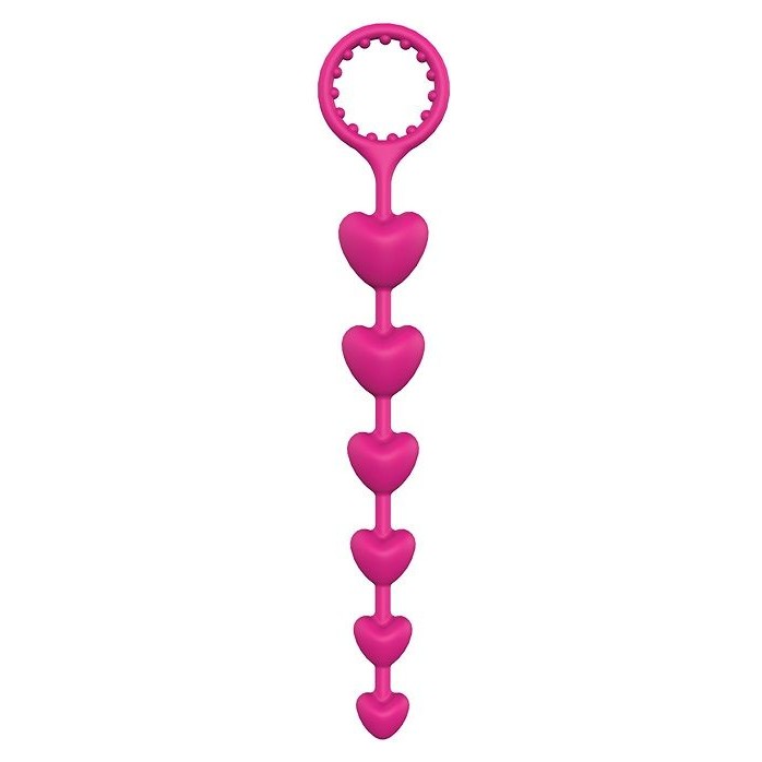 Розовая анальная цепочка с шариками-сердечками HEART BEADS - 23 см - Bootyful