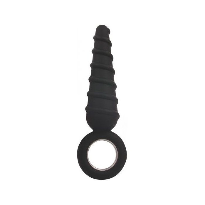 Черный анальный стимулятор-елочка с колечком-ограничителем - 12 см - SEX EXPERT