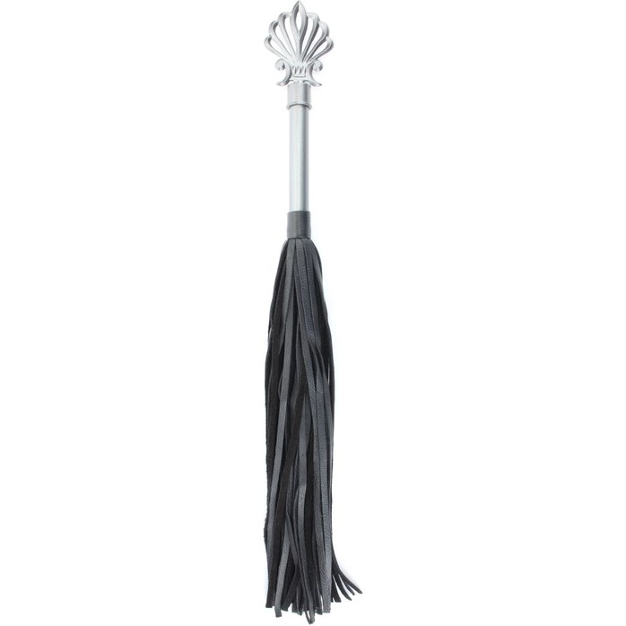 Черная плеть из кожи с серебристой витой ручкой - 60 см. Фотография 5.