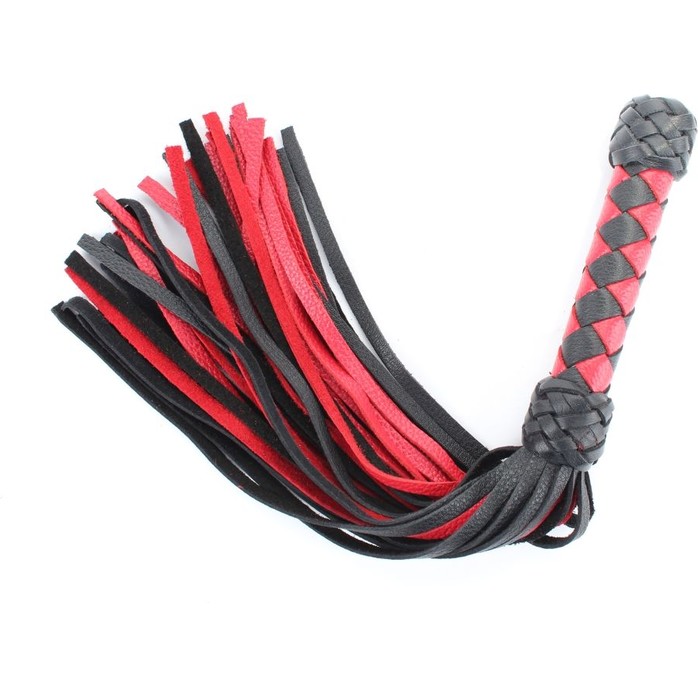 Черно-красная плеть с плетеной ручкой с ромбовидным узором - 45 см