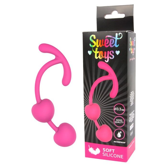 Розовые силиконовые вагинальные шарики с ограничителем - SWEET TOYS. Фотография 2.