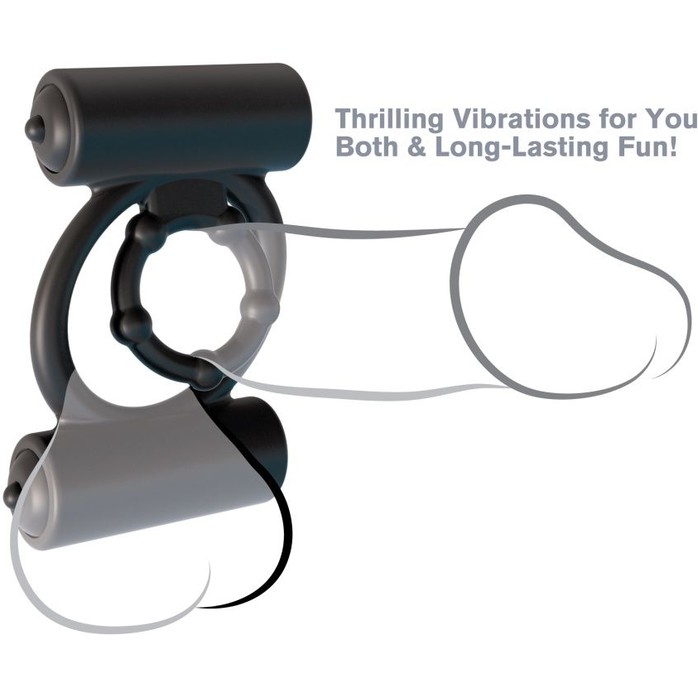 Черное силиконовое виброкольцо Extreme Double Trouble - Fantasy C-Ringz. Фотография 5.