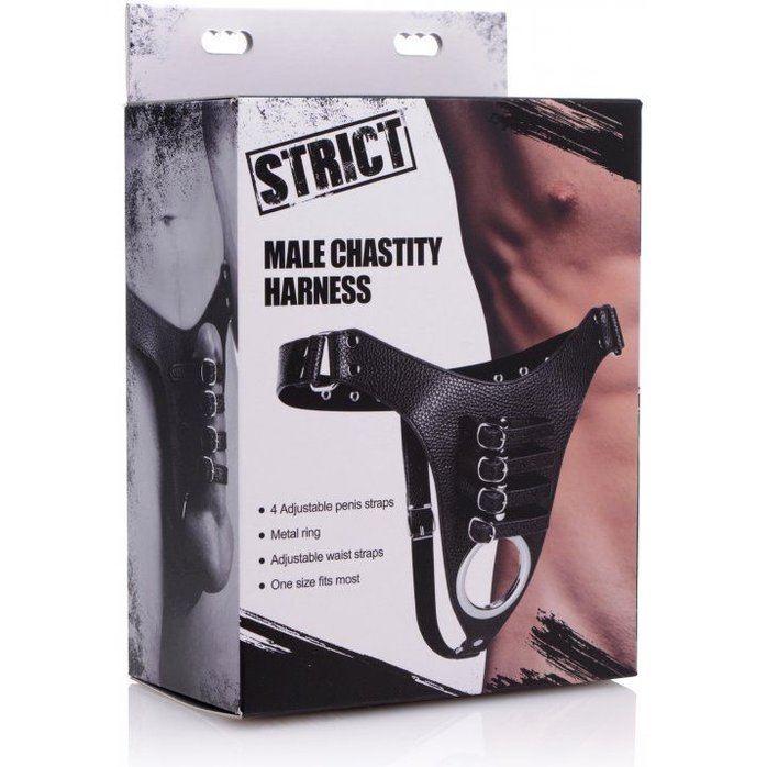Мужской пояс верности с ремешками Male Chastity Harness - Strict Leather. Фотография 2.