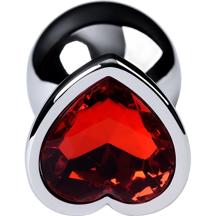 Серебристая коническая анальная пробка с красным кристаллом-сердечком - 7 см - Metal. Фотография 3.