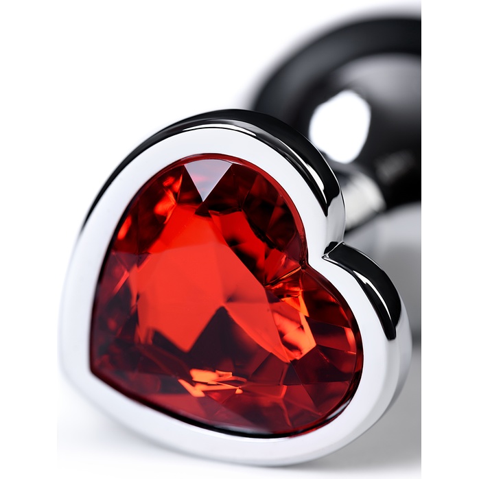 Серебристая коническая анальная пробка с красным кристаллом-сердечком - 7 см - Metal. Фотография 7.