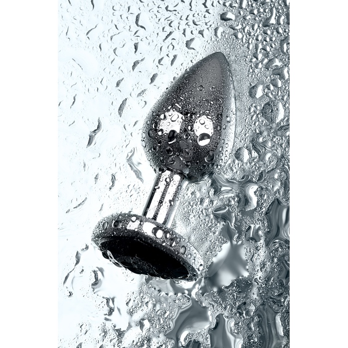 Серебристая коническая анальная пробка с черным кристаллом-сердечком - 7 см. - Metal. Фотография 7.