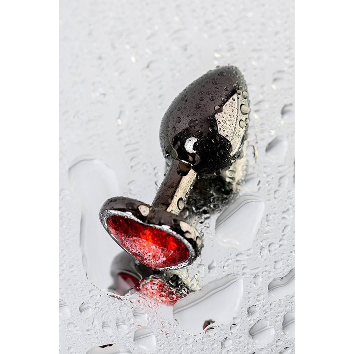 Серебристая коническая анальная пробка с красным кристаллом - 7,5 см - Metal. Фотография 7.