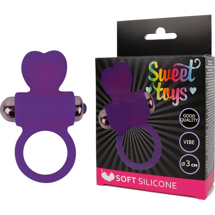 Фиолетовое эрекционное виброкольцо с сердечком - SWEET TOYS. Фотография 2.