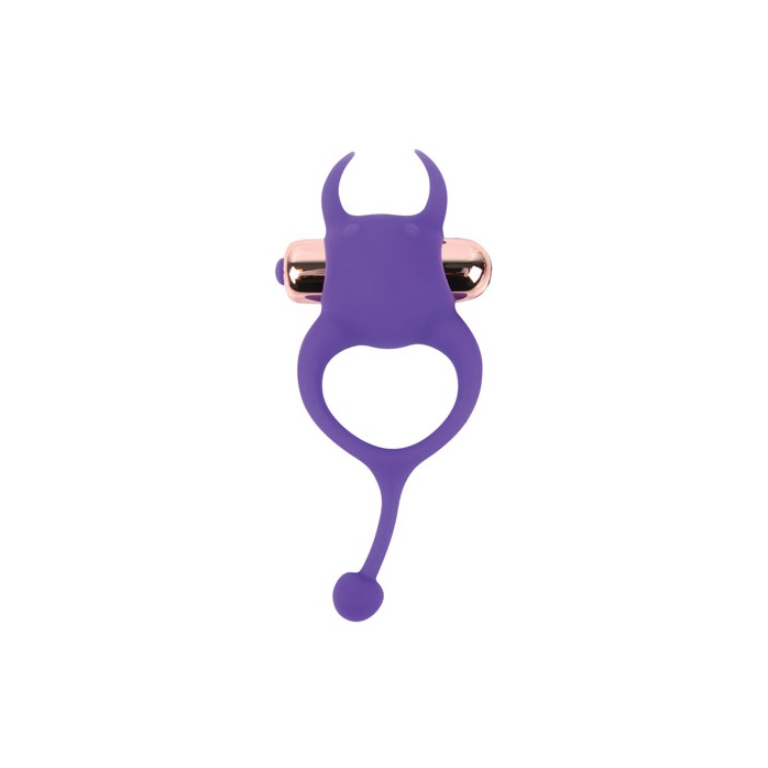 Фиолетовое эрекционное виброкольцо с рожками и хвостиком - SWEET TOYS