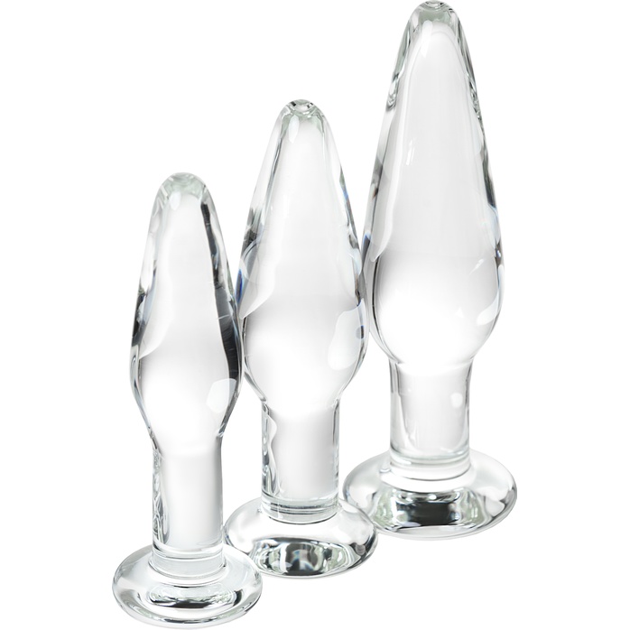 Набор из трех стеклянных анальных пробок с круглым ограничителем Sexus Glass - Sexus Glass. Фотография 3.