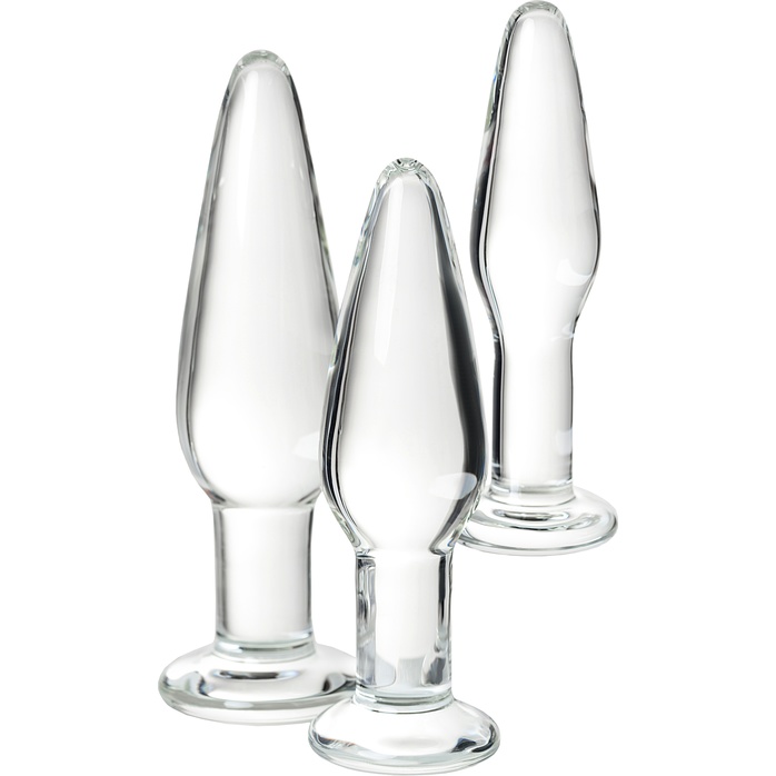 Набор из трех стеклянных анальных пробок с круглым ограничителем Sexus Glass - Sexus Glass. Фотография 4.