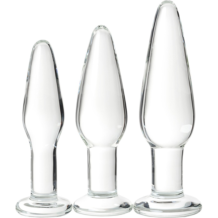 Набор из трех стеклянных анальных пробок с круглым ограничителем Sexus Glass - Sexus Glass