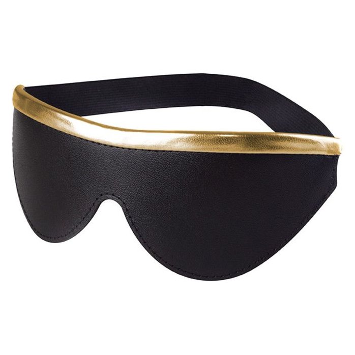 Черная кожаная маска на резинке с золотистой полосой - BDSM accessories