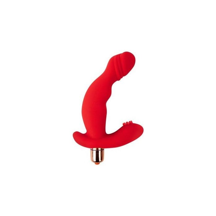 Красный силиконовый изогнутый вибромассажер с отростком - SWEET TOYS