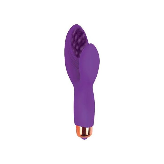 Фиолетовый силиконовый вибромассажер с округлым клиторальным отростком - SWEET TOYS