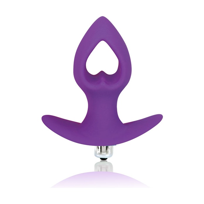 Фиолетовая анальная вибровтулка-сердечко с ограничителем - 8 см - SWEET TOYS