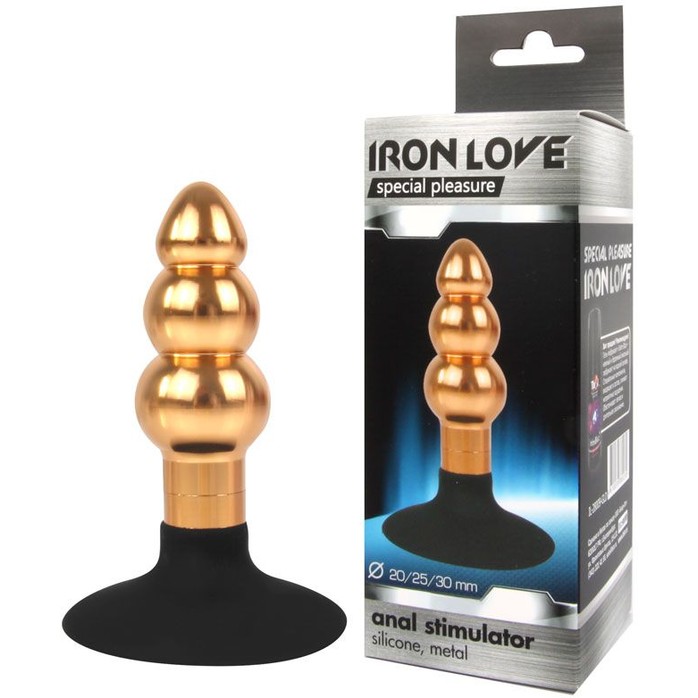 Золотисто-черная анальная пробка-елочка с круглым ограничителем - 9 см - IRON LOVE. Фотография 2.