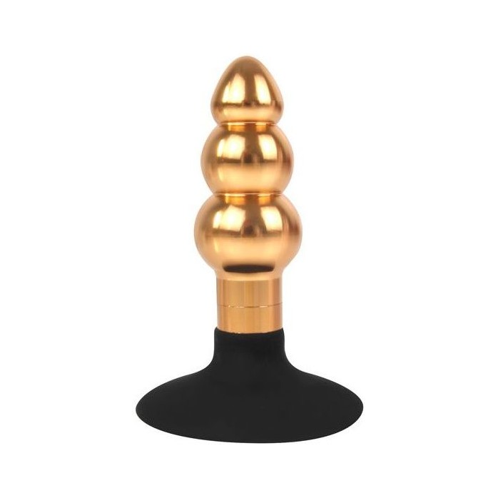 Золотисто-черная анальная пробка-елочка с круглым ограничителем - 9 см - IRON LOVE