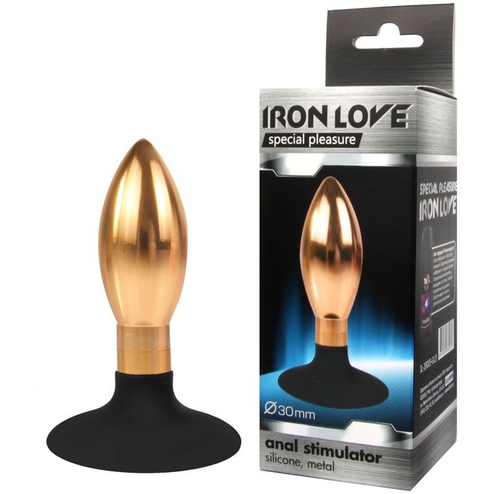 Золотисто-черная овальная анальная пробка - 9 см - IRON LOVE. Фотография 2.