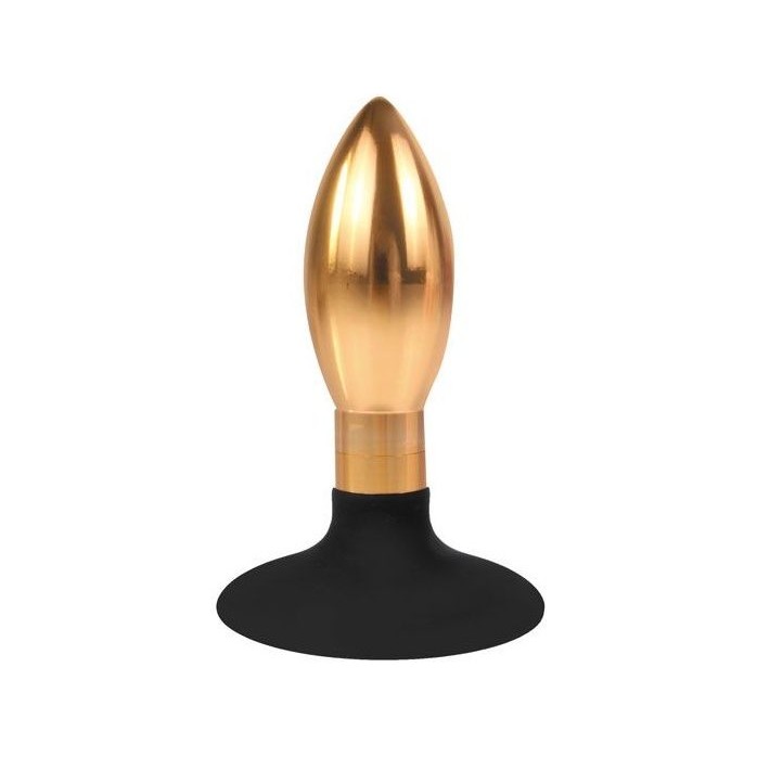 Золотисто-черная овальная анальная пробка - 9 см - IRON LOVE