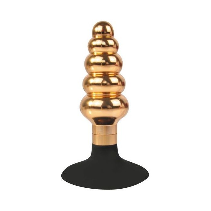 Золотисто-черная анальная пробка-елочка с круглым ограничителем - 10 см. - IRON LOVE