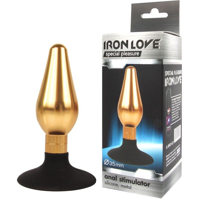 Золотисто-черная конусовидная анальная пробка - 10 см - IRON LOVE. Фотография 2.
