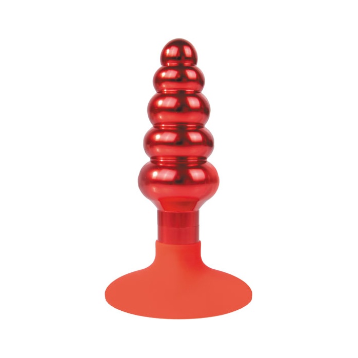 Красная анальная пробка-елочка с круглым ограничителем - 10 см. - IRON LOVE