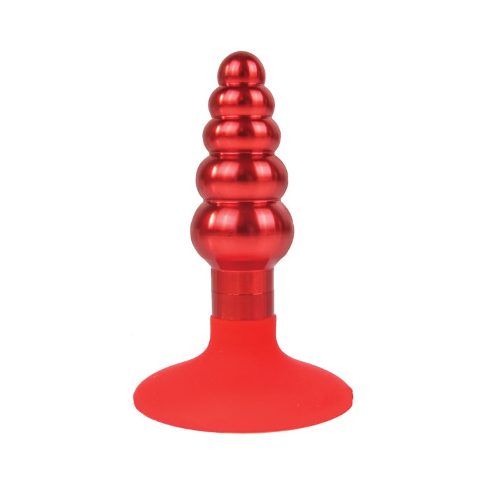 Красная анальная пробка-елочка с ограничителем - 9 см - IRON LOVE