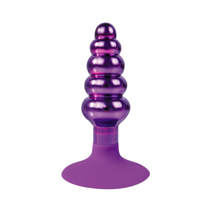 Фиолетовая анальная пробка-елочка с круглым ограничителем - 10 см. - IRON LOVE